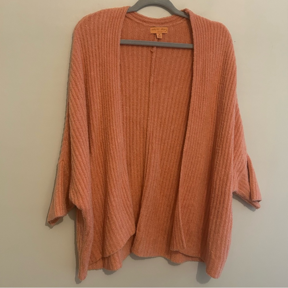 Barefoot Dreams Cozychic Lite Peach Coral Kimono Sleeve Cardigan Sweater Sz 1X